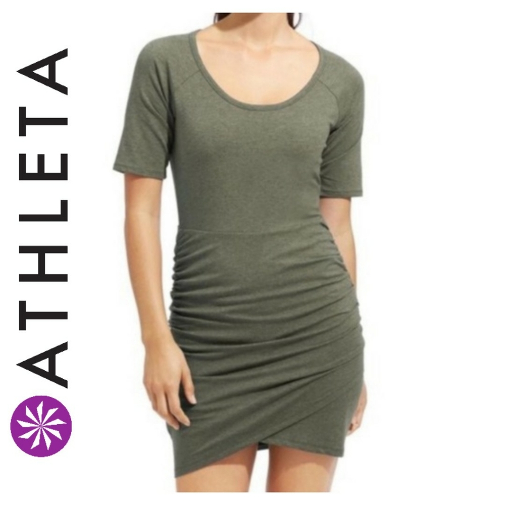 Athleta Seeker Tee Ruched Tulip Dress Green XXS